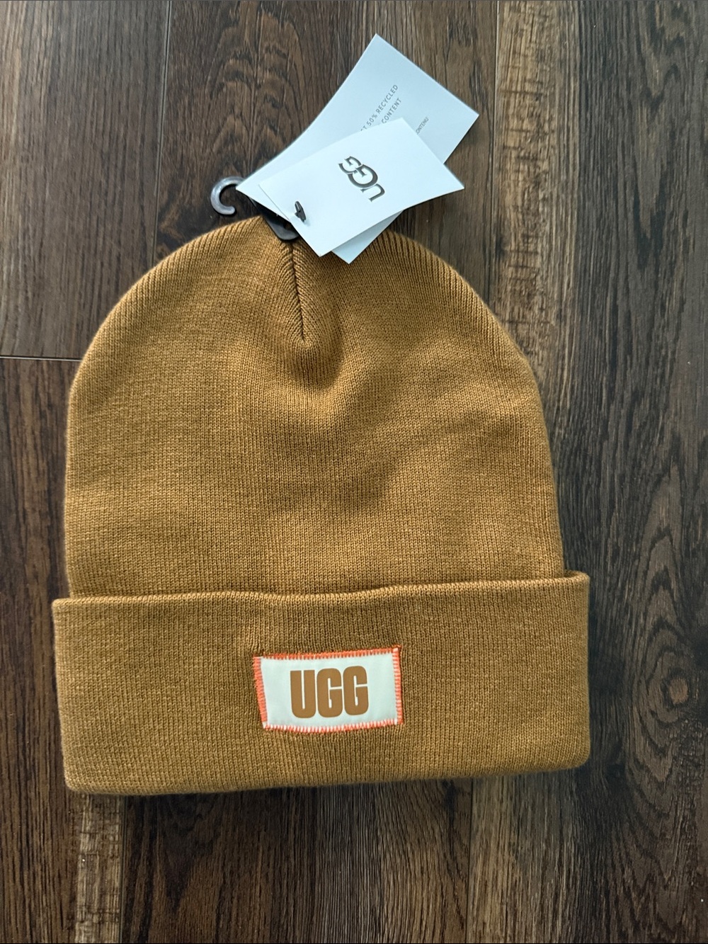 UGG Knit Beanie in Camel Brown with Branded Patch